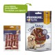 Dog treat packaging displays "Chew It" and "Chew Snack Bones" with lamb, featuring a dog image and highlighting new design and quality.