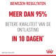 Afbeelding die een huisdierenvoedselproduct promoot, met de tekst "Meer dan 95% betere kwaliteit van ontlasting in 10 dagen," met een Royal Canin-logo.