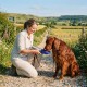 Edelstahl Dog Mate tragbare Haustier-Wasserflasche mit blauem Silikonüberzug und Klappausguss auf weißem Hintergrund.