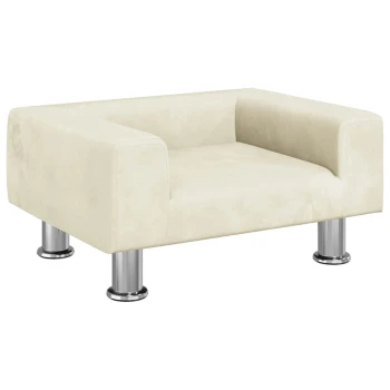 Beiges rechteckiges Haustier-Sofabett mit erhöhten Chrombeinen, entworfen für kleine bis mittelgroße Haustiere.