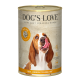 Dose DOG'S LOVE Hundefutter, Puten-Geschmack, getreidefreie Rezeptur, hergestellt in Österreich, 715 g, mit Hundebild auf dem Etikett.