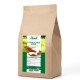 Braune Papiertüte mit "Leinkuchen Mehl" für Geflügel und Wildvögel, mit einem Huhn und einer Wachtel auf dem Etikett, 1 kg Größe.