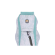 Hundegeschirr in Mintgrün und Weiß mit einem Ruffwear-Logo, das einen sicheren Clip und ein atmungsaktives Mesh-Design aufweist.