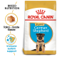 Royal Canin Puppy German Shepherd dog food bag with puppy image, emphasizing breed nutrition, tailored kibble, and immune support.