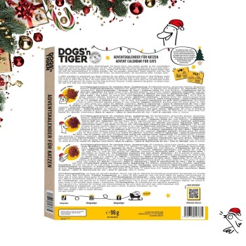 Drei Haustierleckerlis: Hühner-, Enten- und Lachsstreifen, jeweils mit festlichen Charakterillustrationen in Weihnachtsmannmützen.