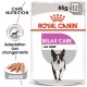 Emballage de nourriture pour chiens Royal Canin Relax Care, avec une illustration de chien courant, étiqueté "85g x 12", avec "Care Nutrition" et "Toutes tailles."