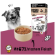 DOGS'n TIGER Hundefutter-Box, Schüssel mit Lamm-Nassfutter und Illustration eines lächelnden Hundes; Text 'Mit 67% frischem Fleisch'.
