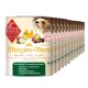 Dosen von Morgen-Menü Hundefutter mit biologischem Huhn, Früchten und Kartoffeln, als glutenfrei und geeignet für erwachsene Hunde gekennzeichnet.