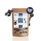 Hundeleckerli-Verpackung mit Snacks aus Fischhaut, beschriftet mit "KAUDAS", mit einem Foto eines Hundes, das "100% Fisch" und "Mit Omega-3" angibt.