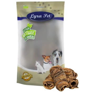 Lyra Pet Nature Power Hundeleckerlis in einem wiederverschließbaren Beutel, mit Bildern eines Hundes, eines Terriers und eines weißen Hundes, mit einem "100% natürlich"-Label.