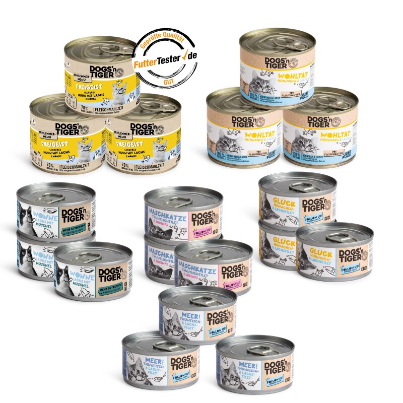 Dogs'n Tiger Adult Nassfutter Katze, Mixpaket Lecker Meer! 18 teilig