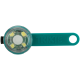 Une lumière de sécurité pour animaux de compagnie teal avec un design circulaire, comportant une LED blanche centrale et trois lumières jaunes, étiquetée "TRIXIE."