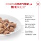 Brązowe kawałki musu dla zwierząt na białym talerzu; polski nagłówek 'UNIKALNA KONSYSTENCJA MUSU AIRLIFT™' i wypunktowane cechy.