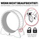 Illustration eines Haustier-Übungsrades mit einem seitlichen Hebel zum Verriegeln und Entsperren, mit deutschen Textanweisungen zur Benutzung.