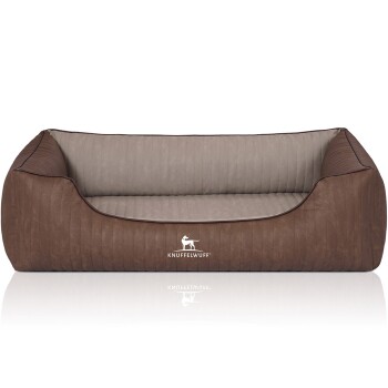 Orthopädisches Hundebett Outlander aus laser-gestepptem Kunstleder braun/ grau XXL