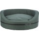 Runder grüner Haustierbett mit einem weichen Kissen und einem schwarzen Streifen, beschriftet mit "homeEdition."