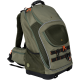 Olivgrüner Haustiertrage-Rucksack mit Netzpaneelen, verstellbaren Riemen und einem oberen Griff, entworfen für den komfortablen Transport von Haustieren.