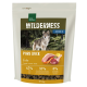 Sac de nourriture pour chiens Real Nature Wilderness, "Pure Duck," avec 65% de canard, 35% de fruits/légumes, et sans grains ajoutés, mettant en vedette un loup.