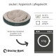 Hundebett von Doctor Bark, beschriftet mit "sauber | hygienisch | pflegeleicht", maschinenwaschbar bis 60 °C, für den Trockner geeignet, hält 5 kg.