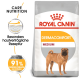 Royal Canin Dermacomfort Hundefutterbeutel für mittelgroße Hunde mit einem Shar Pei-Hund, mit Text, der Hautverträglichkeit und 91% Zufriedenheit der Besitzer hervorhebt.