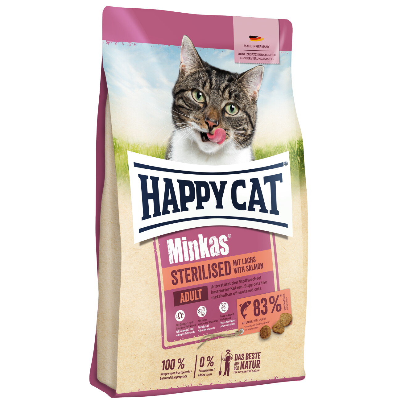 HAPPY CAT Minkas Trockenfutter Katze, Adult, Sterilised, Lachs 4 kg