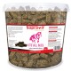 3 kg Eimer Supravit Vital Mix Pferdeleckerlis, braune Heupellets, rosa Pferdelogo, 'lecker & gesund'.