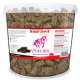 3 kg Eimer Supravit Vital Mix Pferdeleckerlis, braune Heupellets, rosa Pferdelogo, 'lecker & gesund'.
