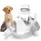 Ein weißer Haustierpflege-Staubsauger mit einem transparenten Staubbehälter und verschiedenen Aufsätzen, neben einer Katze und einem Hund.