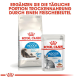 Royal Canin Verpackung mit "Home Life Indoor Long Hair" Hundefutter und "Indoor Sterilised" Katzenfutter, plus einem Text über die tägliche Fütterung.
