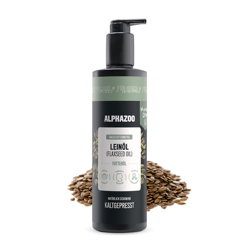 ALPHAZOO Premium Leinöl für Hunde I Omega 3 Leinsamenöl 500 ml