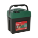 Grüner und schwarzer elektrischer Zaunenergizer mit der Bezeichnung 'Compact Power B 180' mit Bildern einer Kuh, eines Hundes und eines Pferdes an der Seite.