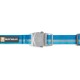 Blaues Hundehalsband mit einer silbernen Schnalle, mit einem schwarzen 'RUFFWEAR'-Label und grauen Streifen.