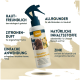 Zitronenduftender Haustiergeruchsentferner-Spray mit Hundebild, der Hautfreundlichkeit, natürliche Inhaltsstoffe und einfache Anwendung hervorhebt.