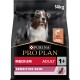 Purina Pro Plan Hundefuttertüte, 14 kg, mit einem mittelgroßen Hund auf der Vorderseite, beschriftet für erwachsene Hunde mit empfindlicher Haut.