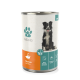 Dosenfutter für Hunde mit der Aufschrift "Fellicita", das einen Border Collie auf der Vorderseite zeigt, mit Zutaten: Ente, Gans und Hirse.