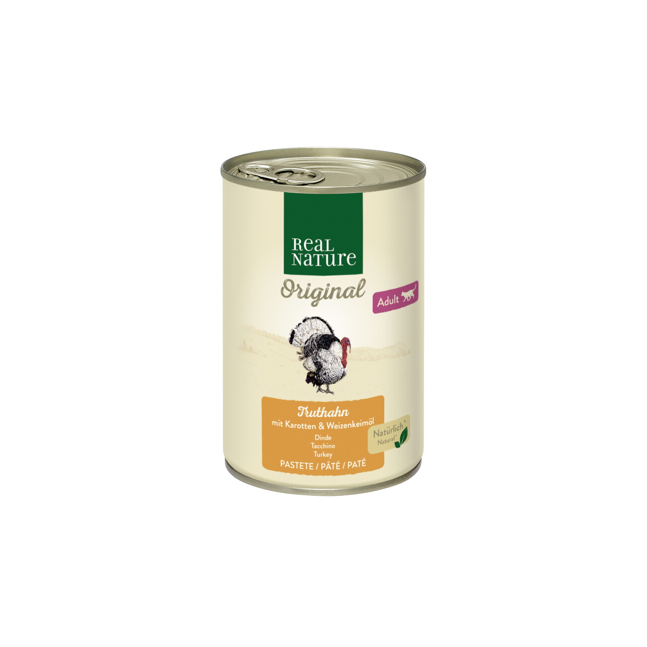 REAL NATURE Original Nassfutter Katze, Adult, Truthahn, Karotten und Weizenkeimöl 6x400 g