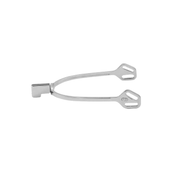 Silberne Metallschäfte mit einem gebogenen Design und zwei gezackten Enden, vor einem weißen Hintergrund präsentiert.