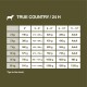 Tableau de guide d'alimentation pour chiens intitulé "TRUE COUNTRY / 24 H," détaillant les quantités d'alimentation quotidiennes en fonction du poids et de l'âge du chien.