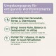 Etikett „Umgebungsspray für entspannte Wohlfühlmomente“ — Raumspray; lindert Nervosität und Stress, fördert innere Ruhe; für Zuhause, Auto und neue Situationen.