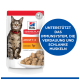 Emballage de nourriture pour chats Hill's Science Plan avec un chat tigré, étiqueté "Adult 1-6 Chicken", et un cercle bleu sur le soutien immunitaire et la digestion.