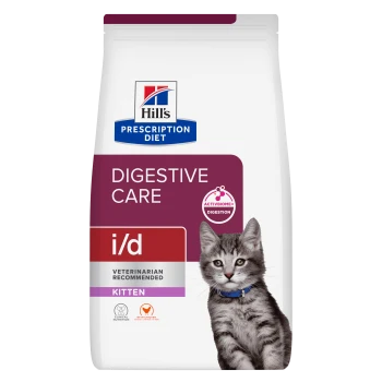 Hill's Prescription Diet Digestive Care i/d Kitten Futterbeutel mit grauem getigertem Kätzchen und Text "Vom Tierarzt empfohlen".