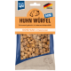 Mini-Hühnchenwürfel für Haustiere, beschriftet mit 'Huhn Würfel', mit einer Hundillustration, mit dem Text, der 100% Hühnchen angibt, hergestellt in Deutschland.