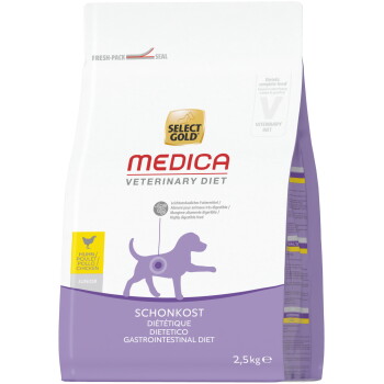 Zak Select Gold Medica Veterinary Diet met paars hondenpictogram; gastro-intestinale voeding (Schonkost), kip junior, 2,5 kg.