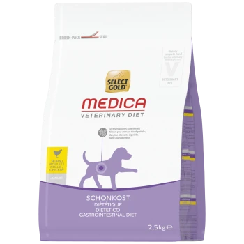 Select Gold Medica Veterinary Diet-Beutel mit violettem Hundesymbol; Gastrointestinal Diet (Schonkost), Chicken Junior, 2,5 kg.