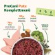 Bild von ProCani Pute Hundefutter mit einer Schüssel rohem Fleisch, mit Text, der die Zutaten hervorhebt: 70% Truthahn, 20% Kartoffeln, 10% Brokkoli und Kräuter.