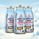 Drei blaue SmoothieDog 'Après Ski Snack'-Flaschen (Limited-Edition) mit den Aufschriften 'PUTE' und 'Für jeden Hund' auf verschneiten Pisten.