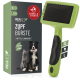 Grüne Haustierpflegebürste für mittel- bis langhaarige Tiere, mit der Aufschrift "ZUPF BÜRSTE," mit einer Box, die eine Katze und einen Hund zeigt.