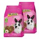 Two bags of MultiFit Alfalfa pet food for dwarf rabbits, featuring a heart-shaped window showing the mix inside and a rabbit image on the front.