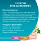 Zutaten und Nährwertinformationen für Tierfutter, mit Huhn, Weizen und verschiedenen Proteinen, mit Details zum Protein- und Fettgehalt.