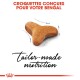 Croquettes conçues pour les chats Bengal, avec une forme unique et le texte "nutrition sur mesure" affiché en évidence.